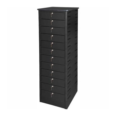 Datum Filing Systems Datum TekStak Laptop Storage Locker W/ Laminate Top, 12 Bays, Key Lock, Black TEKS12-K-LT-T25-L1595-60